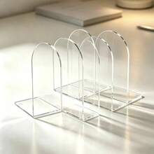 2/4/8pcs 1010*10*10cm L-Shaped Transparent Acrylic Bookends, Heavy Duty Stable With 4 Non-Slip Pads, Minimalist Style Desktop Storage Book Holder, Suitable For Home Office Library - Clear - View 6