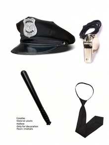 Cosplay Costume Accessory Set Police Hat Role Play Hat Set Hat Headset Cosplay Walkie Talkie Whistle Tie Set Party Stage Performance Outfit Halloween - Multicolor - View 16