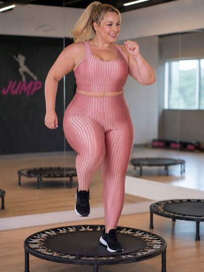 Conjunto Fitness Plus Size Cós Alto By Tina Top de Academia e  Calça Cintura Alta Laura e Nicole