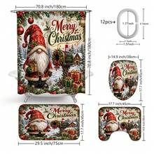 1pc/4pcs Christmas Vintage Faceless Gnome Multi-Function Bathroom Decor Shower Curtain Set, Free 12 Hooks, Premium Holiday Atmosphere, Bathroom Mat, U-Shaped Rug And Round Toilet Lid Cover, Suitable For All Christmas Scenes - Dwarf 8 - View 3