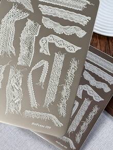 1Pc Vintage Lace Ribbon Nail Stamping Plate 3D Metal Nail Art Template With Assorted Fringed Mesh Knit Lace Patterns DIY Manicure Printing Tool For French Style Press‑On Nails Acrylic Nails Salon Home Nail Decor - Multicolor - View 2
