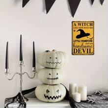 1pc 2D Flat Witch Charm Halloween Metal Sign | Rustic Style Home Decor With "There's A Witch Here" And "Little Monster" Design, Holiday Gift, 30X20 Cm - Multicolor - View 4