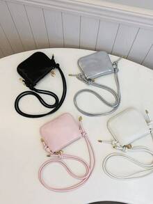 Girl's Mini Crossbody Bag, Versatile Solid Color Soft PU Material Small Square Bag, Lightweight Lipstick Coin Purse, Suitable For Daily Use - A - View 2