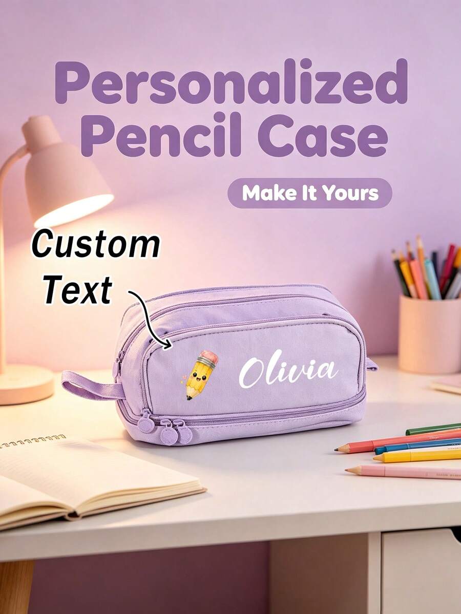 Customized Pencil Case Pencil Bag Stationery Storage Bag Exquisite Floral Letter Pattern Large Capacity Three-Layer Design Suitable For Student Stationery Storage Personalized Display School Use Holiday Gift