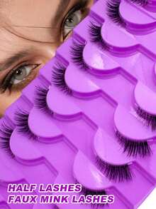 10 Pairs Half-Length False Eyelashes, Soft & Fluffy 3D Faux Mink Hair, Natural Curl Manga Half-Eye Style - Halloween Party Essential, Reusable, Lightweight Half-Eye Lashes, Suitable For Daily Charm And Special Occasions - View 1