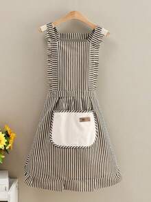 1pc Personalized Ruffle Apron, Adjustable Striped Kitchen Apron (With Pockets), Customized Baking Apron, Farmhouse Kitchen Accessory, Vintage Women'S Apron, Home Cooking Apron, Barista Apron, Handmade Style Kitchen Gift, Housewarming Gift - Multicolor - View 10