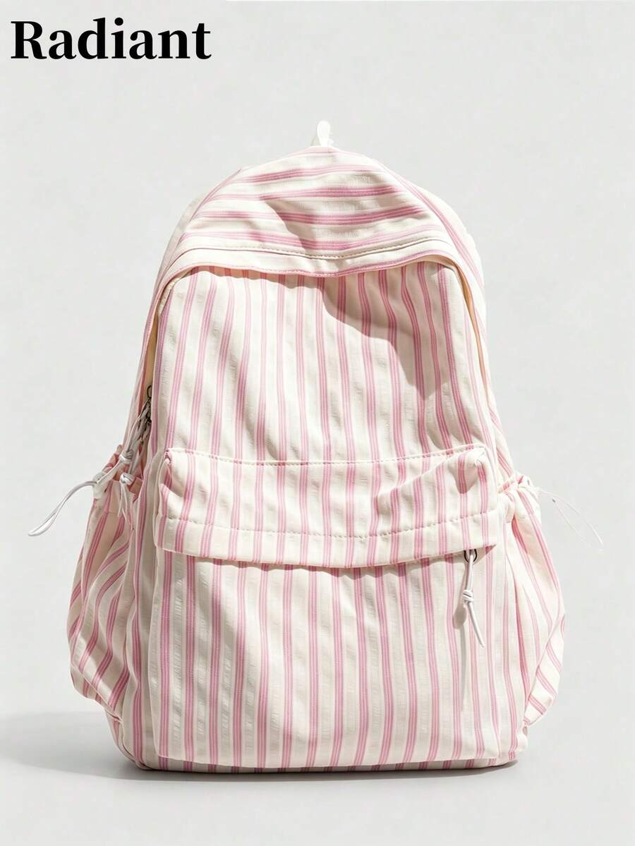 Women's Striped Print Backpack, Student School Bag, Waterproof Casual Backpack, Multi-Pocket Design, Suitable For School And Weekend Travel - Multicolor - View 1