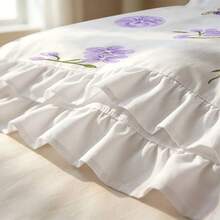 2/3pcs Rabbit & Purple Flower Pattern Ruffled Duvet Cover Set, Set Includes 1 Duvet Cover + 1/2 Pillowcases, No Filling - Soft, Comfortable, Breathable Bedding, Suitable For All Seasons, Perfect For Creating A Cozy And Warm Bedroom, Guest Room, Ultra-Soft Breathable Moisture-Wicking Bedding - Multicolor - View 8