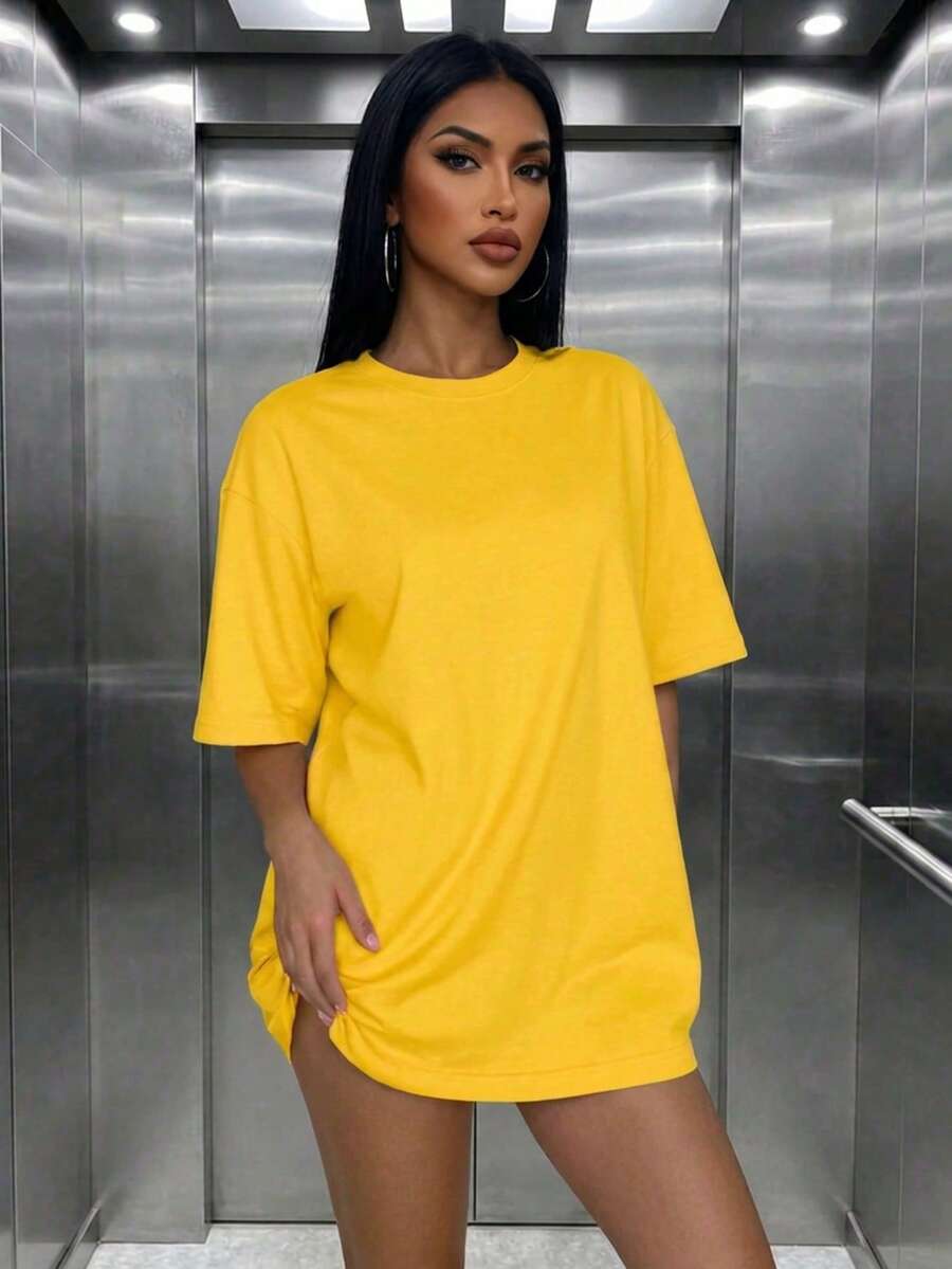 Women's Oversized Casual T-Shirt, Summer Top , Vacation , Yellow
