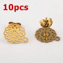 10pcs Stainless Steel Vintage Hollow Floral Pattern Gold Earring Studs Base, Suitable For DIY Jewelry Making Bohemian Style Fashion Elegant Pendant Earring Accessories - Stainless Steel Earrings - View 15