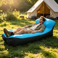 1pc Outdoor Slouchy Inflatable Sofa Single Person Portable Inflatable Bed Camping Foldable Air Sofa Beach Nap Lounge Chair - Multicolor - View 6