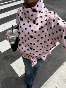 Women's Elegant Polka Dot Tie-Front Cardigan Jacket For Vacation - Pink - View 3