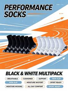 6/22 Pairs Men's Thick Mid-Calf Sports Socks, Non-Slip Shock-Absorbing Running Socks, Moisture-Wicking Breathable Durable Outdoor Training Long Socks - Multicolor - View 13