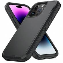 Heavy Duty Shock Resistant Phone Case For Galaxy/Apple, Matte Black Full Body Sturdy Protective Cover With Camera Protection - Black - View 28