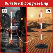 35'' Parking Delineators Post, 8 Sets Traffic Cone Stanchion With Base & 5FT Link Chain - Red And White Striped Chain Barriers For Parking Lot, Driveway, Road Construction - White & Red - View 3