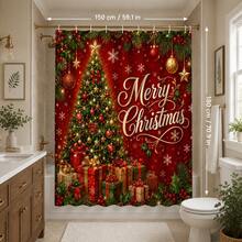 1pc/4pcs Christmas Red Christmas Tree Gift Multi-Function Bathroom Decor Shower Curtain Set, Free 12 Hooks, Premium Holiday Atmosphere, Bathroom Mat, U-Shaped Floor Mat And Round Toilet Lid Cover, Suitable For All Christmas Scenes Decoration - Christmas Tree - View 12