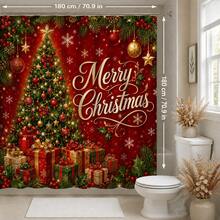 1pc/4pcs Christmas Red Christmas Tree Gift Multi-Function Bathroom Decor Shower Curtain Set, Free 12 Hooks, Premium Holiday Atmosphere, Bathroom Mat, U-Shaped Floor Mat And Round Toilet Lid Cover, Suitable For All Christmas Scenes Decoration - Christmas Tree - View 13