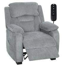 HOMCOM Sillón Relax Reclinable Eléctrico con Motor Silencioso, Sillón Reclinable de Terciopelo con Mando con 2 Posiciones de Memoria, Reposapiés, Reposacabezas, Puerto USB, Bolsillos, Gris Claro - Enchufe EU Tipo C(220-240V) - Ver 1