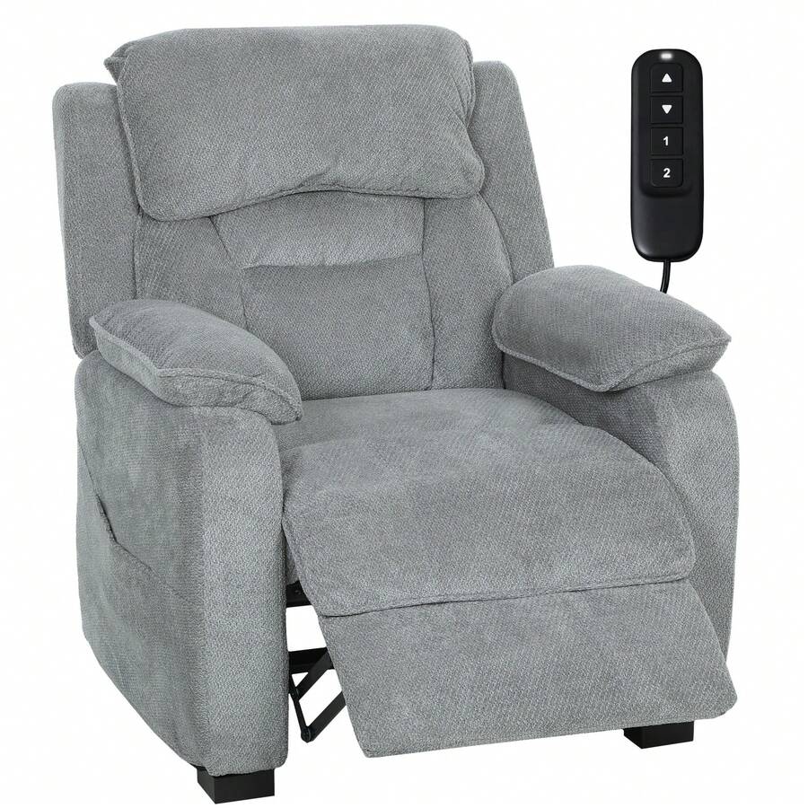 HOMCOM Sillón Relax Reclinable Eléctrico con Motor Silencioso, Sillón Reclinable de Terciopelo con Mando con 2 Posiciones de Memoria, Reposapiés, Reposacabezas, Puerto USB, Bolsillos, Gris Claro - Enchufe EU Tipo C(220-240V) - Ver 1