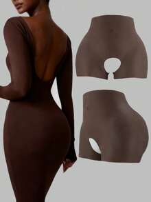 Celana Dalam Pengangkat Bokong Silikon Cokelat Gaya Eropa dan Amerika Terlaris, Desain Selangkangan Terbuka, Tekstur Realistis Seperti Kulit, Bantalan Bokong Tebal - Chocolate Brown - View 1