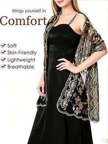 Sequin Floral Shawl Scarf, Women's Shiny Sheer Mesh Wedding Shawl, Suitable For Evening Gowns And Party Events - Multicolor - View 2