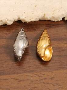 3 buah liontin temuan kerang laut stainless steel warna emas gaya fashion, charm kehidupan laut untuk membuat perhiasan DIY dan aksesori - liontin - View 9
