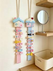 Macaron Color Fabric Hair Clip Storage Wall Rack, Cute House Shaped Hair Accessory Display Stand, Suitable For Baby Room Decor - Multicolor - View 4
