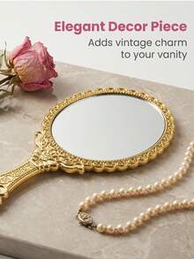1/4/10/20pcs Vintage Handheld Makeup Mirror Set, With Gold/Silver/Rose Gold Small Embossed Design, Portable Makeup Mirror, This Small Embossed Mirror Is Perfect For Princess Theme Party And Travel - Multicolor - View 4