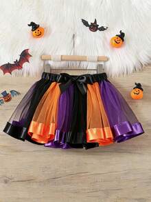 Tween Girl Mesh Patchwork Fashion Versatile Mini Skirt - Multicolor - View 3