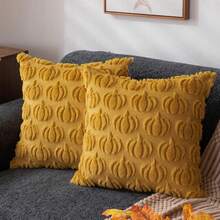 1/2Pcs Fall Pumpkin Throw Pillow Covers, Soft Suede Jacquard Cushion Covers With Hidden Zipper, Beige Base Orange Pumpkin Jacquard Pattern, 18*18 Inches, Farmhouse Harvest Decor For Sofa Bed, Halloween Thanksgiving Christmas Holiday Home Decor - Burnt Orange - View 12