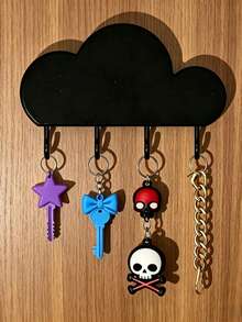 1pc Cloud HOME Wall-Mounted Key Holder, Entryway Hook Storage Rack, Key Hook Decor, No Drilling, Home Living Room Decoration - Multicolor - View 3