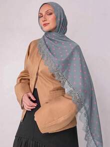 1pc Fashion Long Polka Dot Lace Trim Scarf, Breathable Outdoor Spring/Summer Women's Headscarf, Scarf, Daily Wear, Clothing Accessory, Shawl, Birthday Gift - Multicolor - View 7