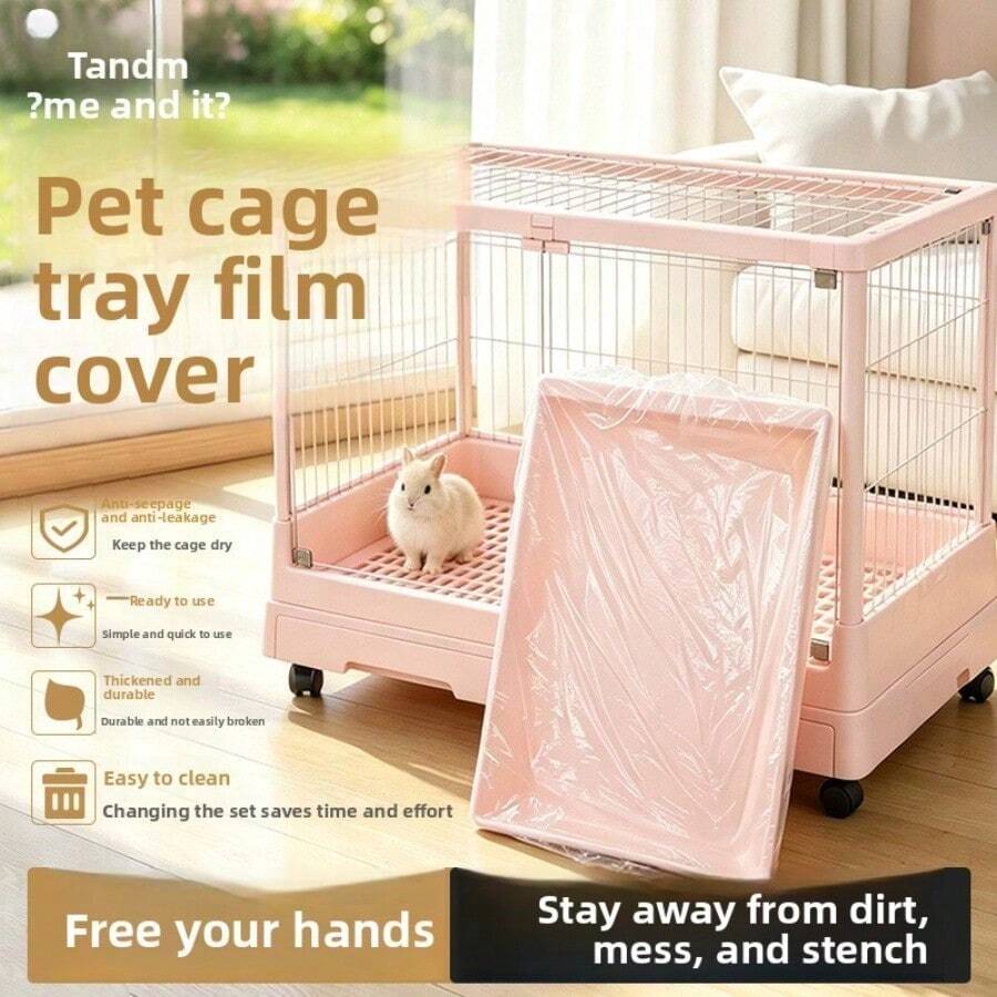 Pet Rabbit Cage Bottom Tray Elastic Film Cover, Rabbit Bird Guinea Pig Hamster Cage Toilet Tray Liner, Disposable Cleaning Supplies To Free Your Hands - White - View 1