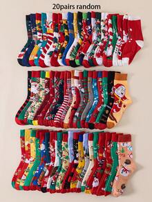 10/15/20 Pairs Random Christmas Creative Socks Multi-Pack, Various Santa Claus Snowman Reindeer Christmas Tree Jacquard Holiday Casual Socks, Soft Unisex Random Style Holiday Socks - Multicolor - View 6