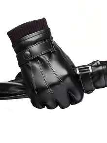 Men's Winter Thickened Warm Leather Gloves, Windproof And Waterproof, Suitable For Motorcycle Riding, Touchscreen Compatible, Outdoor - Black - View 4
