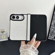 1pc Black & White Minimalist Textured Anti-Drop Shockproof Anti-Scratch Anti-Fingerprint Anti-Dust Full Coverage Hinge Integrated Protection Raised Camera Lens Protection Wear-Resistant Stain-Resistant Tight Fit Precise Cutouts Leather + PC Hard Shell Material Foldable Full Coverage Phone Case No Extra Accessories Compatible With Apple - Multicolor - View 3