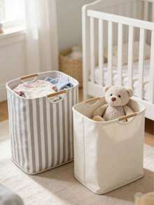 Large Foldable Children's Toy Storage Basket With Bamboo Handle, Independent Waterproof Laundry Basket, Suitable For Nursery, Laundry Room, Bedroom And Dormitory - Multicolor - View 2