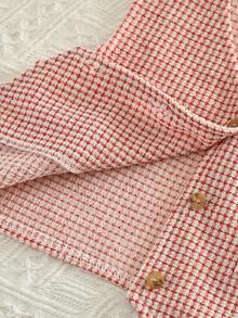 bearleader 3pcs/Set Girls Solid Color Base Layer + Red & White Plaid Tank Top + Casual Pants Autumn/Winter Fashion Outfit - Red - View 8