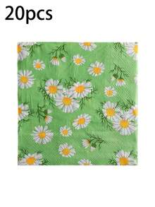 20pcs Daisy Print Plant Theme Party Disposable Paper Napkins, Colorful Table Napkins For Holiday Gathering, Restaurant Decoration - Printed - View 12