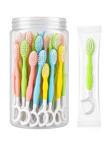 50/30/15/2pcs,Disposable Travel Toothbrushes In Macaron Colors, Featuring An Integrated Design With Dental Floss, A Toothpick, And A Tongue Cleaner; Individually Wrapped-Ideal For Travel And Daily Use. - Multicolor - View 1