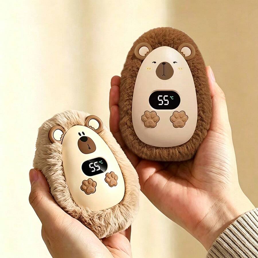 Plush Cute Pet Hand Warmer, 3-Level Temperature Adjustment, Digital Temperature Display, Compact Portable Comfortable Grip - Winter Essential Heating Device, Battery Capacity: 2000mAh - Multicolor - View 1