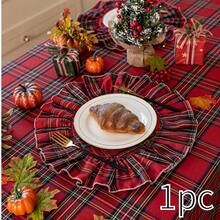 1/2/4pcs Red & Green Plaid Scalloped Edge Dual-Tone INS Style Christmas Atmosphere Round Napkins, Suitable For Weddings, Valentine's Day And Home Decor - Multicolor - View 16