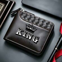 KING Crown Print Men's Zipper Wallet,Multi-Card Slot,Coin And ID Integrated Short Wallet,PracticalGiftforMen,Boyfriend For Birthday Or Valentine's Day - Multicolor - View 11