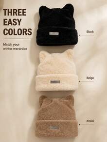 Cat Ear Plush Knit Beanie Hat, Woolen Yarn Hat, Women's Fashion Versatile Plush Hat - Multicolor - View 8