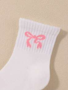 5/10/20 Pairs Baby Toddler White Crew Socks Pack, Sweet Pink Ribbon Bow Rib Knit Socks For Kids Halloween, Suitable For School Uniform Outdoor Wear - Multicolor - View 6