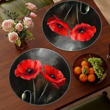 1/4/6pcs Dark Red Poppy Hand-Painted Pattern Placemats, Suitable For Home Kitchen, Made Of Polyester Fiber, Kitchen Table Decoration, And Party Scene Decoration - Multicolor - View 5