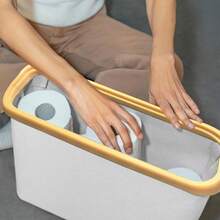 1pc Toilet Paper Storage Basket With Bamboo Lid, Wooden Bathroom Storage Rack, Easy Install Toilet Paper Holder, Home Kitchen Supplies, Bathroom Accessories Storage Rack, Toilet Paper Storage Box, Christmas, Autumn Bathroom Accessories - Multicolor - View 2