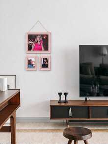 Vertical Wall Hanging 3‑Panel Collage Picture Frame Set, Connected By Hemp Rope, Wood‑Look Decorative Multi‑Opening Photo Display Frame, Ideal For Family Memory Travel Photos, Boho Home Wall Decoration For Living Room Entryway Housewarming Present - Multicolor - View 6