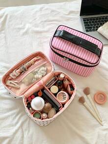 1 buah Tas Kosmetik Multi-Kompartemen Kapasitas Besar dengan Pegangan Pita, Tas Penyimpanan Kosmetik Portabel Multifungsi dengan Sekat, Cocok untuk Acara Anak Perempuan, Tas Perawatan Kulit Saat Bepergian, Tas Perlengkapan Mandi, Tas Kosmetik, Perlengkapan Perjalanan, Perlengkapan Kapal Pesiar, Hadiah untuk Pengiring Pengantin - MultiWarna - View 1