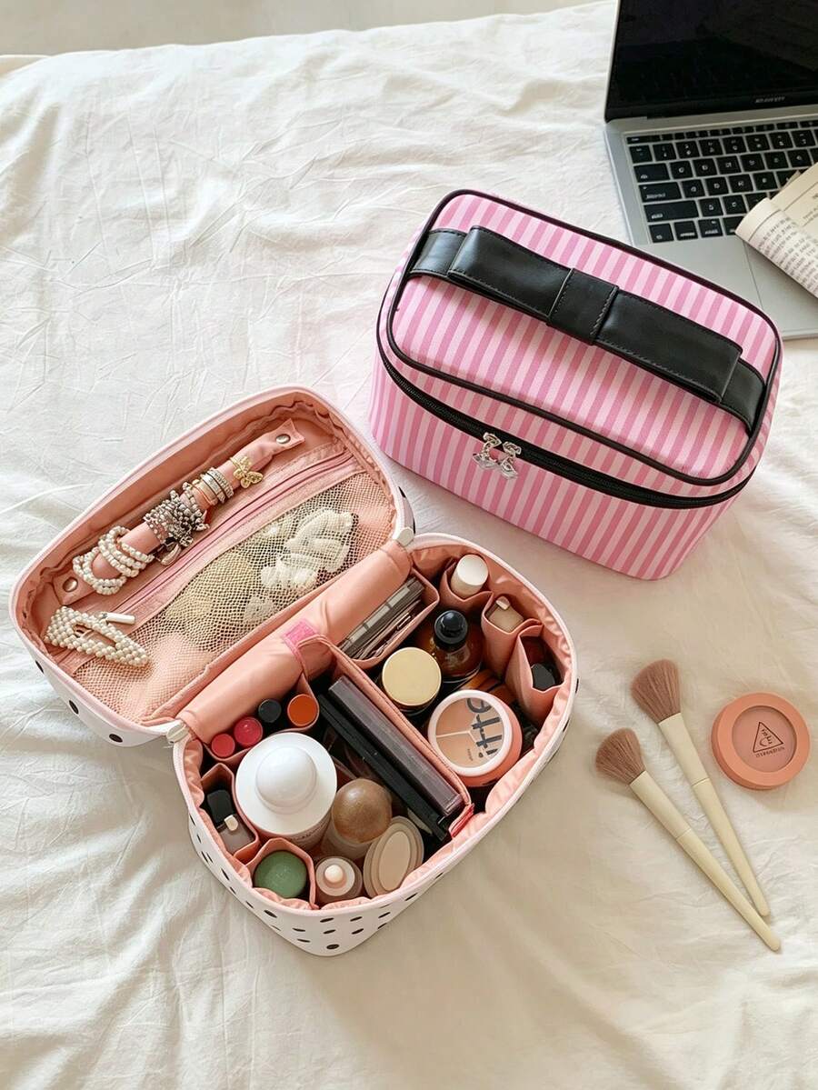 1 buah Tas Kosmetik Multi-Kompartemen Kapasitas Besar dengan Pegangan Pita, Tas Penyimpanan Kosmetik Portabel Multifungsi dengan Sekat, Cocok untuk Acara Anak Perempuan, Tas Perawatan Kulit Saat Bepergian, Tas Perlengkapan Mandi, Tas Kosmetik, Perlengkapan Perjalanan, Perlengkapan Kapal Pesiar, Hadiah untuk Pengiring Pengantin - MultiWarna - View 1